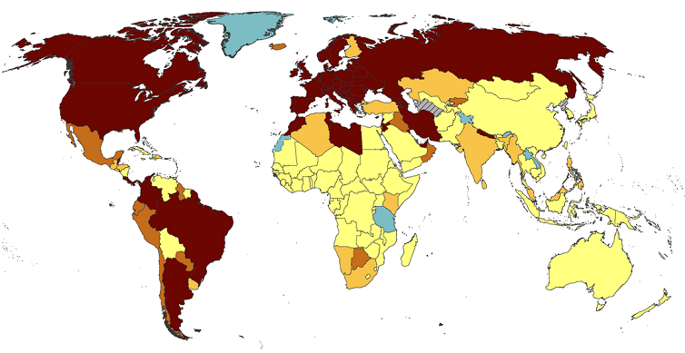 Diffusione Covid 19 nel mondo